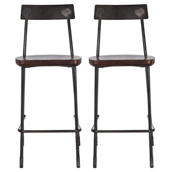Kekoun Walnut Wooden Bar Stools With Black Frame In A Pair_1